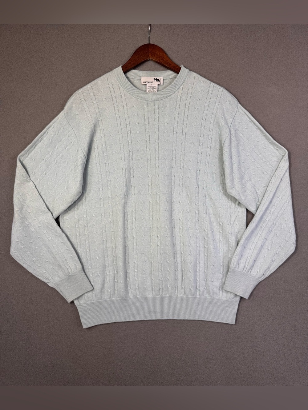 I. Levrieri Men’s Cashmere Silk Light Blue Cable Knit Sweater Pullover Italy, L